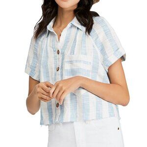 Free People Away at Sea Striped Cropped Top Frayed Edges Size S